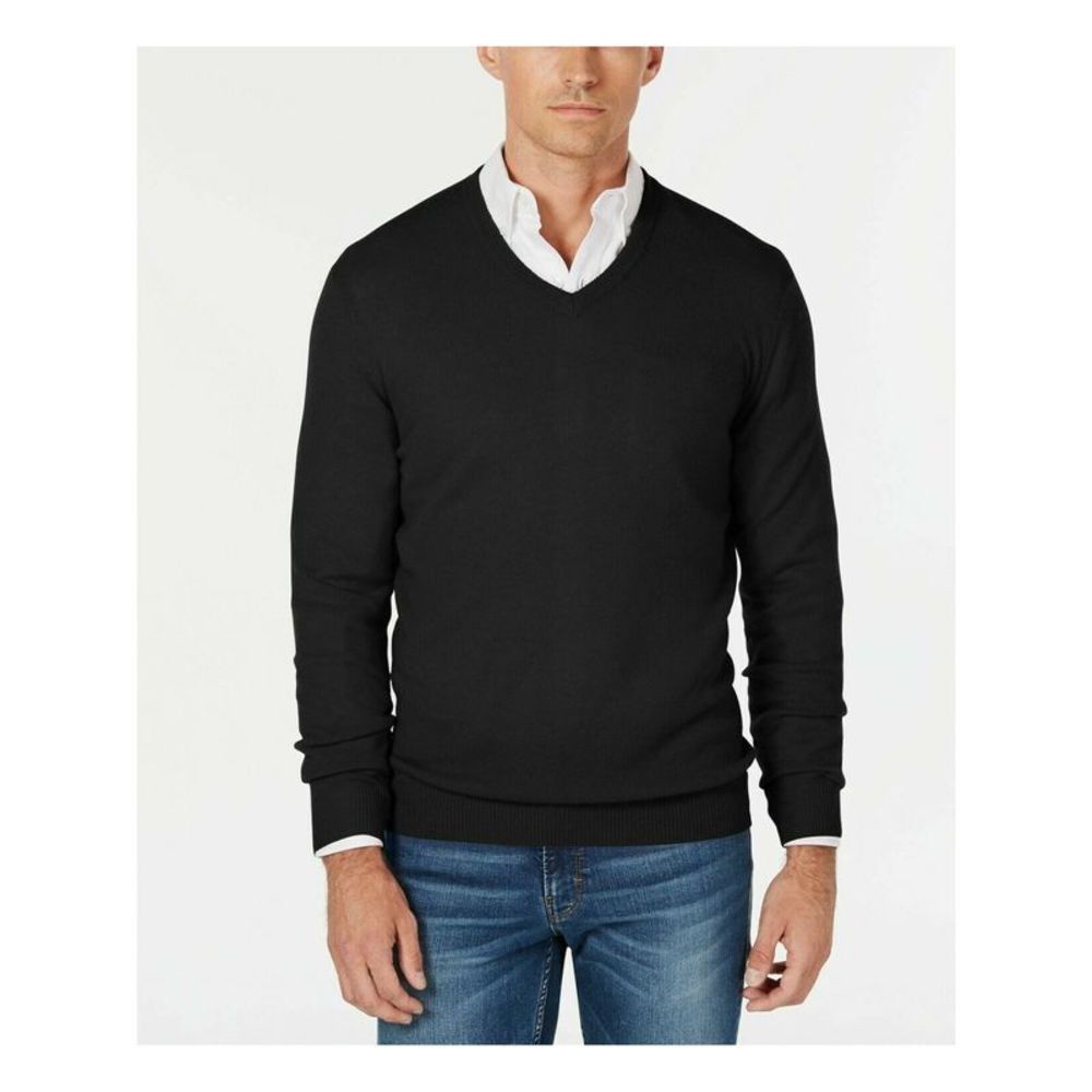 CLUBROOM Mens Black V Neck Wool Blend Pullover Sweater XXL